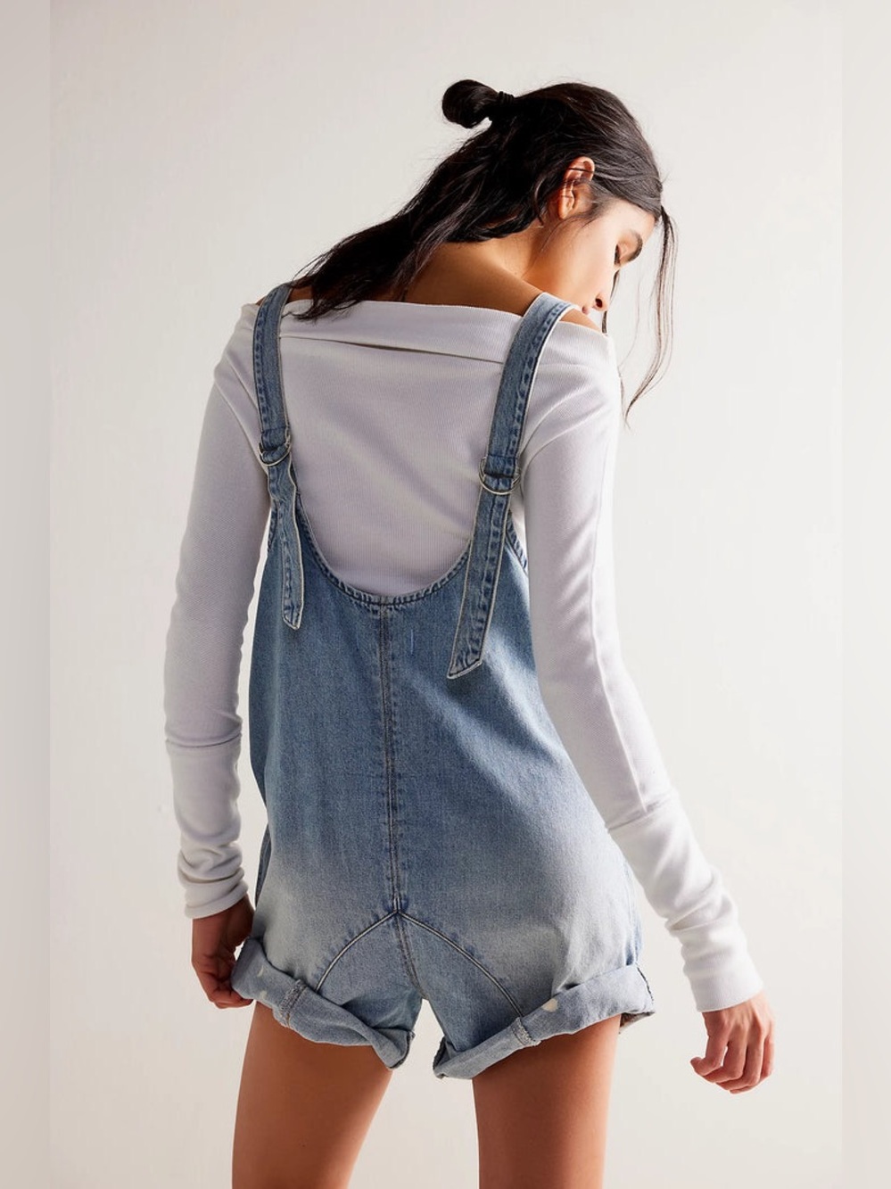 NWT Free People High Roller Denim Shortalls Size XS Bright Eyes Blue Overalls - Picture 3 of 7